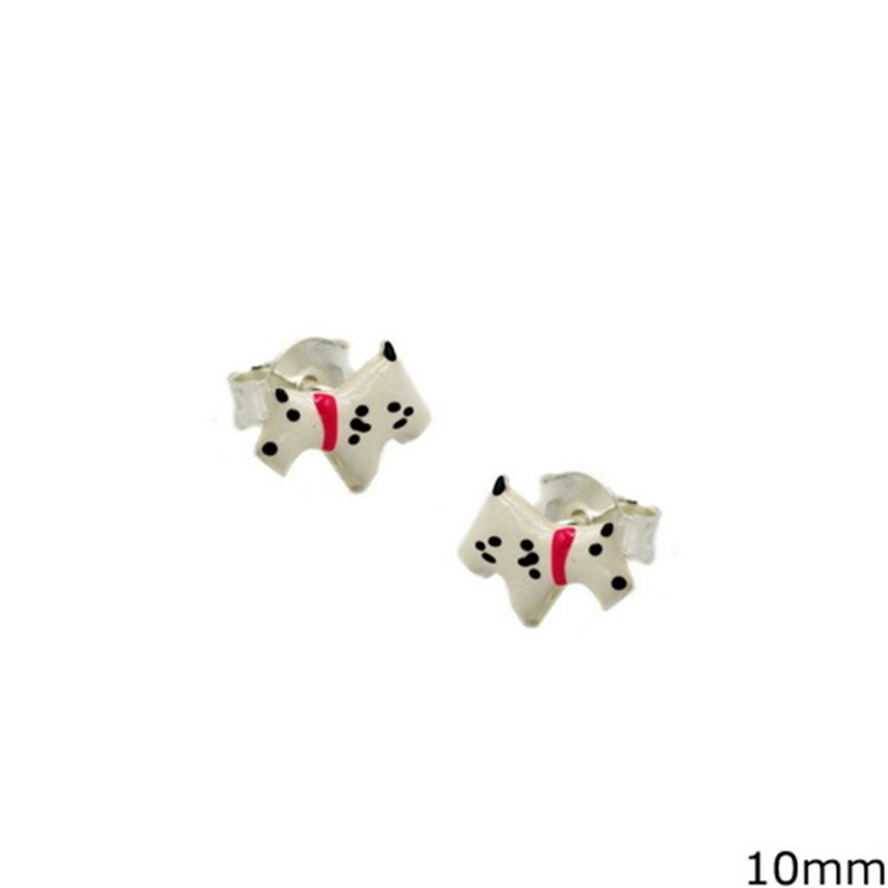 Σκουλαρίκια Ασημένια 925  Σκυλάκι με Σμάλτο 10mm