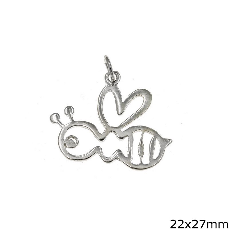 Silver 925 Pendant Bee Outline Style 22x27mm