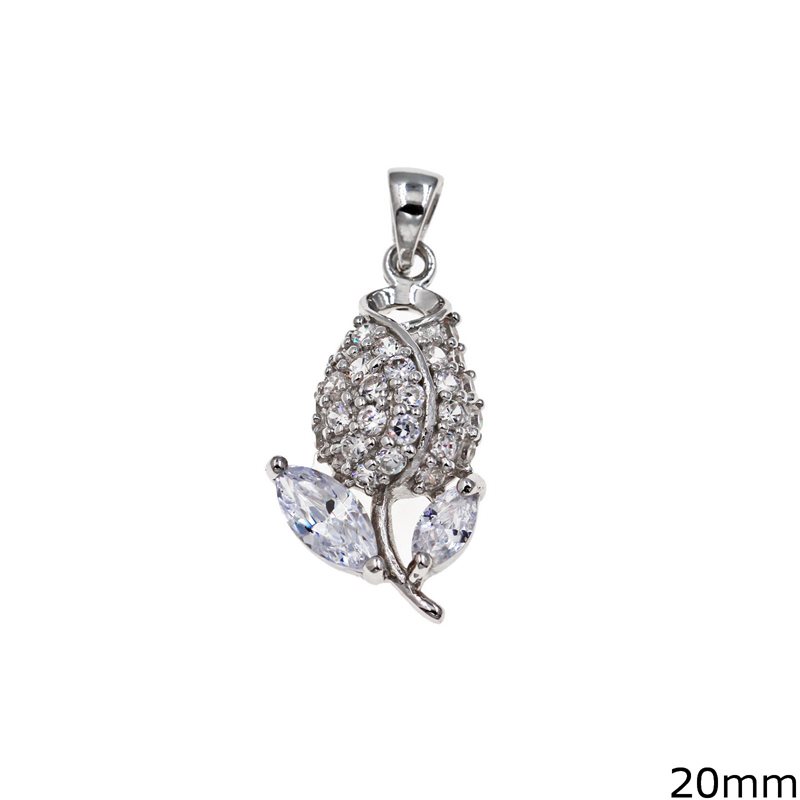 Silver 925 Pendant Rose with Zircon 20mm