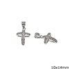 Silver 925 Curved Pendant Cross with Zircon 10x14mm