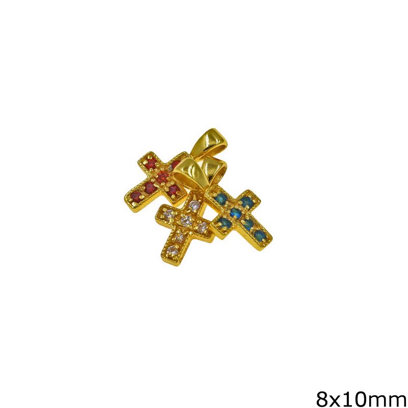 Silver 925 Pendant Cross with Zircon 8x10mm