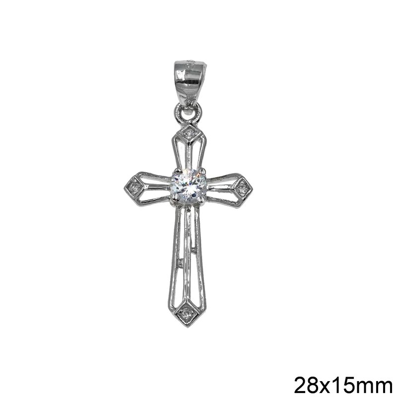 Silver 925 Pendant Cross with Zircon 28x15mm