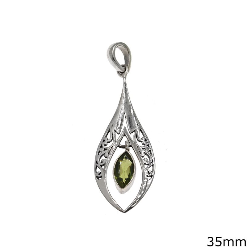 Silver 925 Pearshaped Pendant with Semi Precious Navet