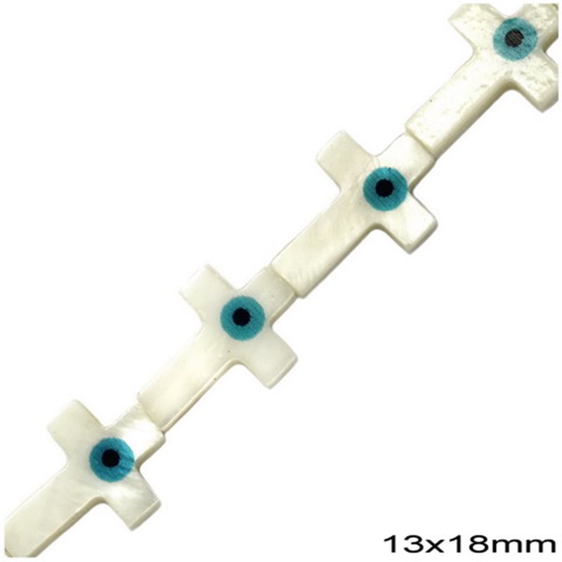 Mop-shell Cross with Evil Eye Bead 13x18mm