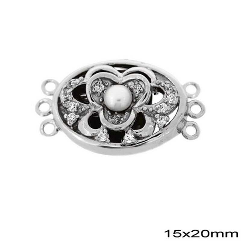 Silver 925 Triple Clasp 15x20mm with Pearl