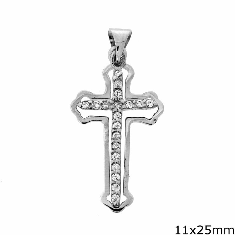 Silver 925 Pendant  Cross with Zircon 11x25mm