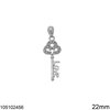 Silver 925 Pendant Key with "Love" and Zircon 22mm
