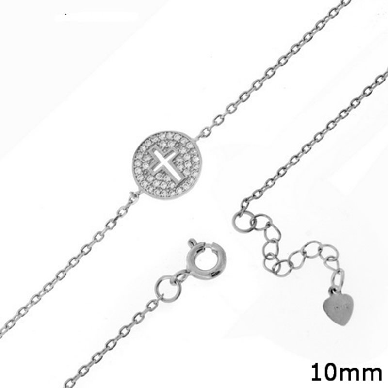Silver 925 Bracelet Cross with Zircon