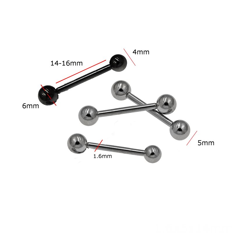 Stainless Steel Straight Barbell 14-16mm with Ball 4-6mm and Thickness 1.6mm