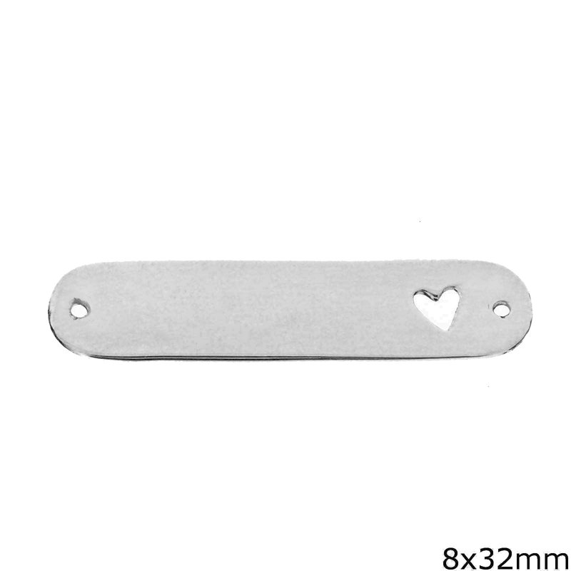 Silver 925 Spacer Tag with Heart 8x32mm
