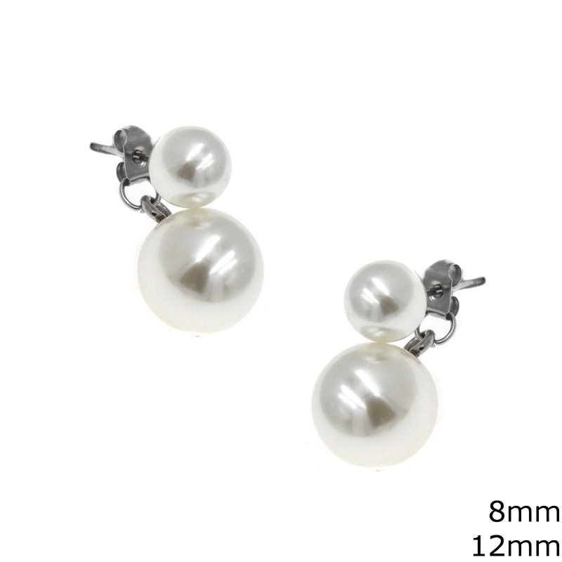 Stainless Steel Earrings with Pearls 8mm, 12mm