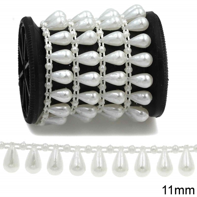 Plastic Pearshape Pearl by Meter 11mm