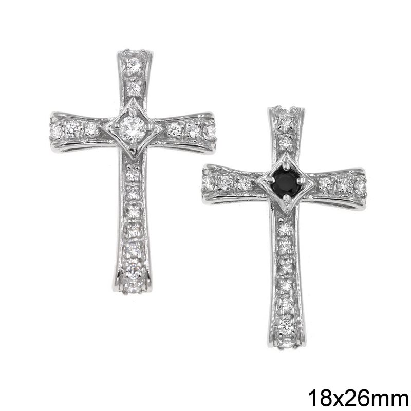 Silver 925 Pendant Cross with Zircon 18x26mm