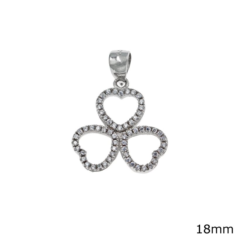 Silver 925 Pendant 4 Leaf Clover  with Zircon 18mm