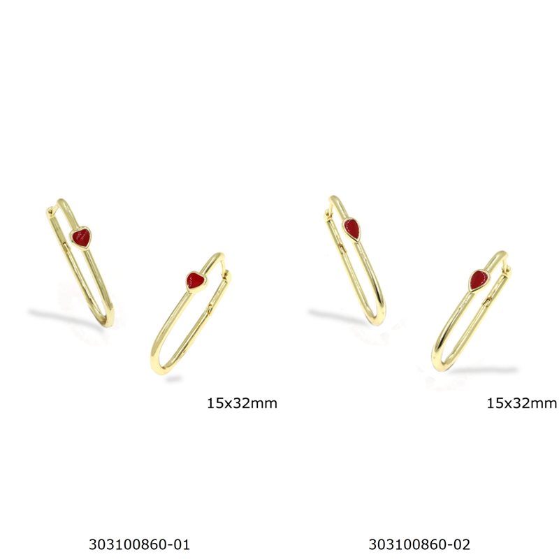 Brass Oval Hoop Earrings with Enamel 15x32mm