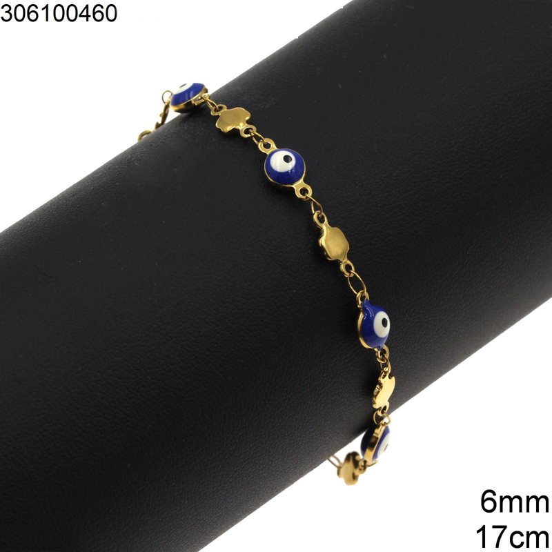 Stainless Steel Bracelet Evil Eye with Enamel and Daisy 6mm