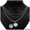 Stainless Steel Triple Chain Necklace Coin 20mm