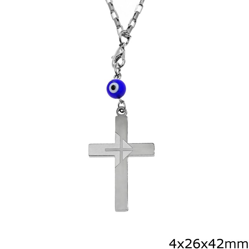 Stainless Steel Car Amulet Cross 4x26x42mm with Evil Eye,12-14cm