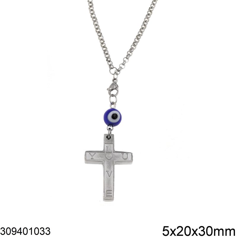 Stainless Steel Car Amulet Cross 5x20x35mm with Evil Eye,12-14cm