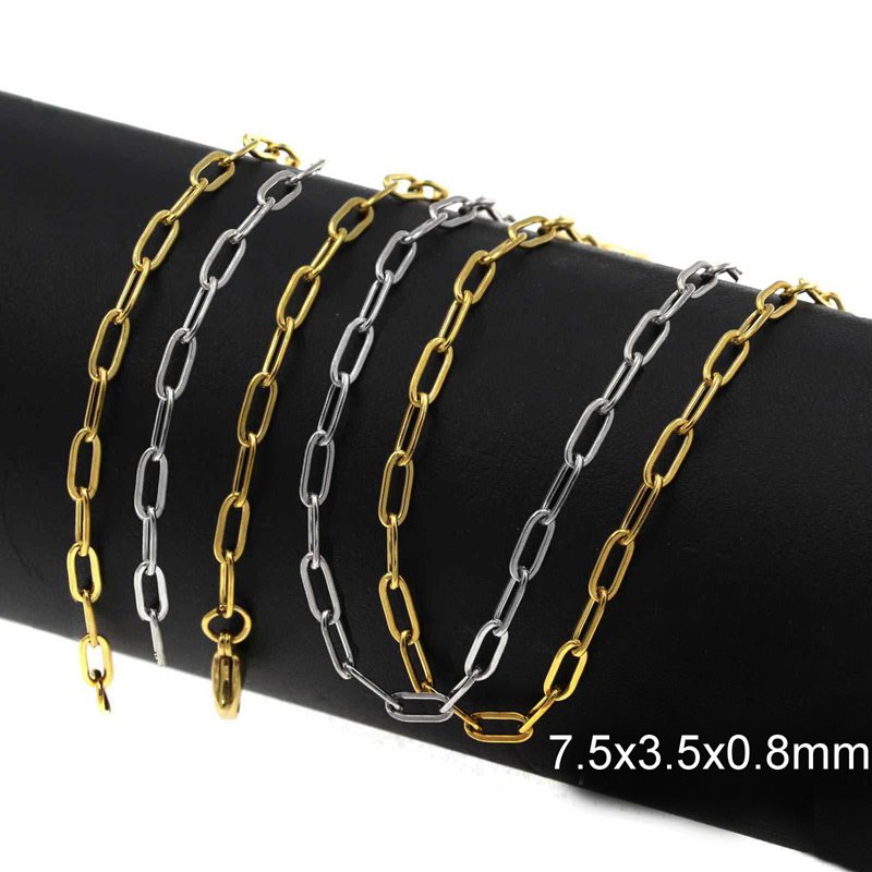 Stainless Steel Oval Link Chain Flat Wire 7.5x3.5x0.8mm