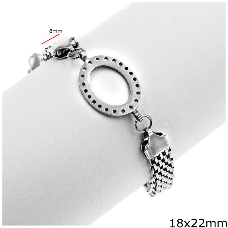Stainless Steel Bracelet with Oval Hoop 18x22mm and Net Chain 8mm