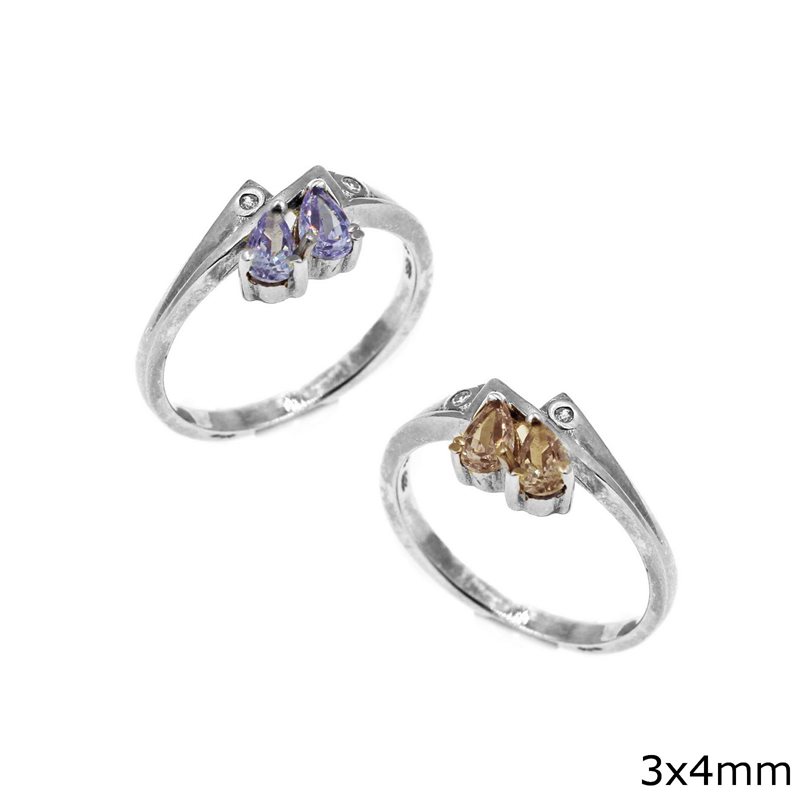 Silver 925 Ring with Stones 3x4mm