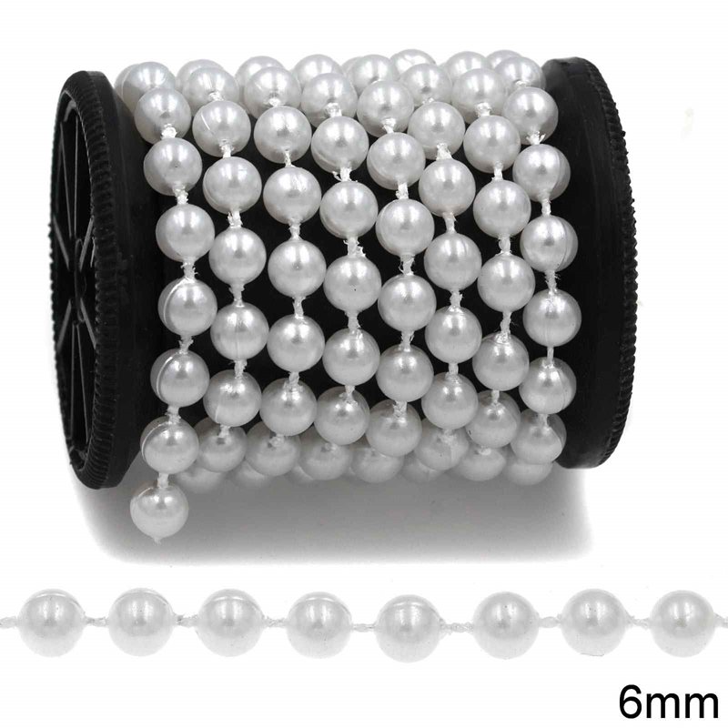 Plastic Pearl by Meter 6mm White