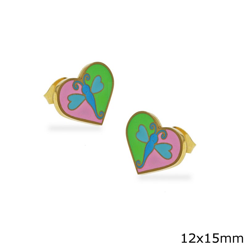 Stainless Steel Enameled Heart Earrings 12x15mm