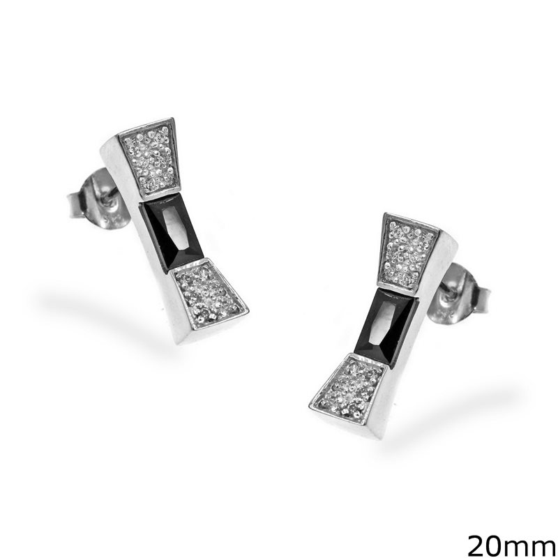 Silver 925 Earrings Ribbon with Baguette and Zircon 20mm