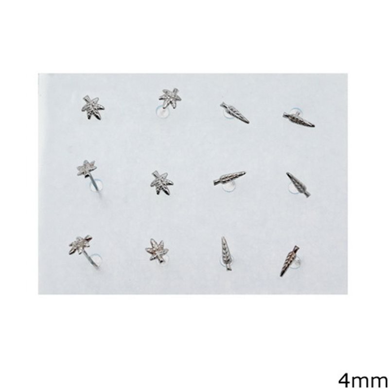 Σκουλαρίκια Ασημένια 925  Μύτης Διάφορα Σχέδια 4mm