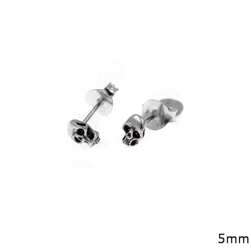 Silver 925 Earrings Skull 5mm