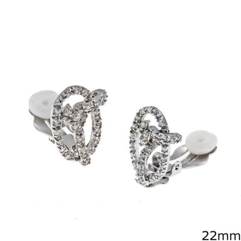 Silver 925 Clip-on Earrings Oval with Zircon 22mm