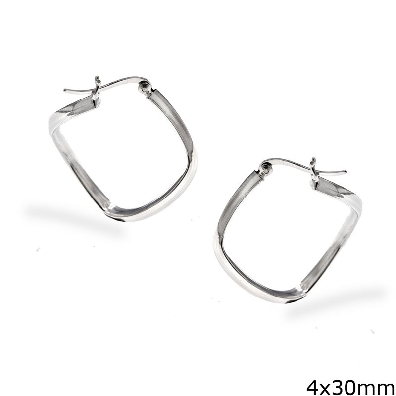Silver 925 Square Sarniera Hoop Earrings 4x30mm
