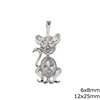 Silver 925 Pendant Cat 12x25mm with Oval Zircon 6x8mm