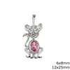 Silver 925 Pendant Cat 12x25mm with Oval Zircon 6x8mm