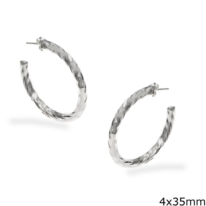 Silver 925 Twisted Hoop Earrings 4x35mm