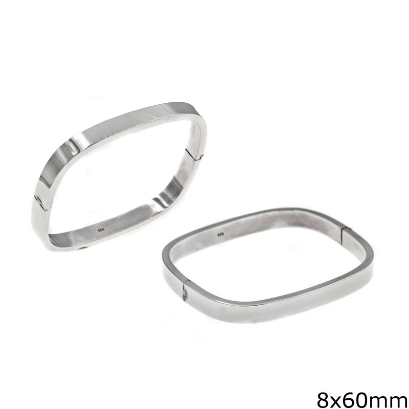 Silver 925 Square Sarniera Cuff Bracelet 8x60mm