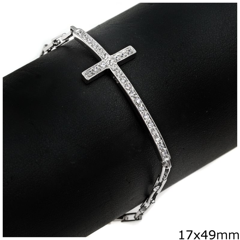 Silver 925 Bracelet Cross with Zircon 17x49mm
