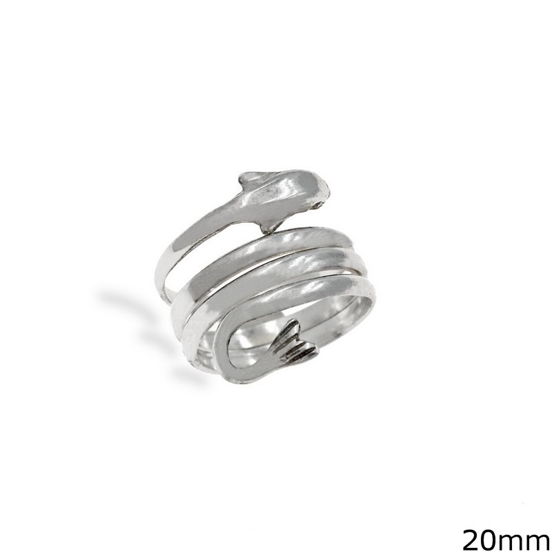 Silver  925 Spiral Ring Dolphin 20mm