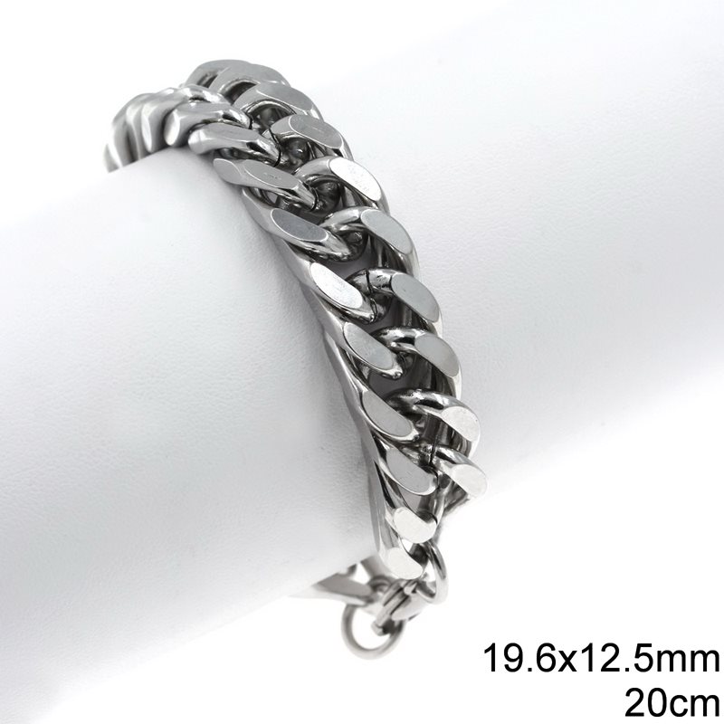 Stainless Steel Diamond Cut Gourmette Chain Bracelet 19.6x12.5mm