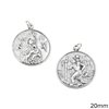 Silver 925 Double Sided Round Pendant Holy Mary-Aghios Christophoros 20mm