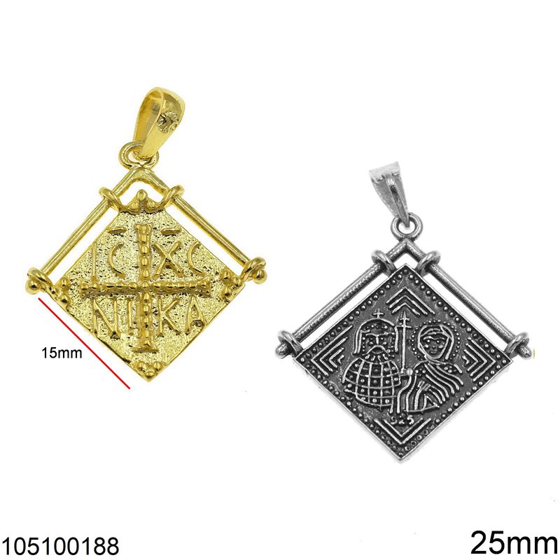Silver 925 Rhombus Constantinato Coin 16mm