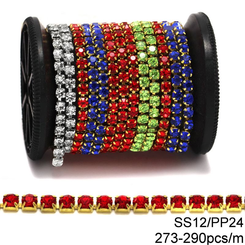 Brass Cup Chain SS12/PP24 One Line with Glass Stones 272-290pcs/m Grade 2