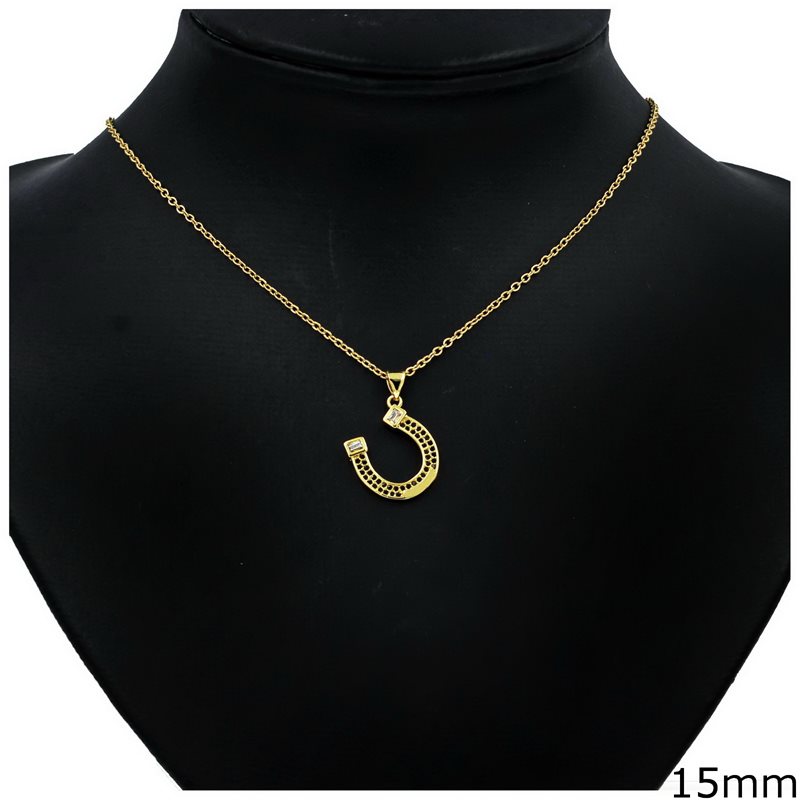 Metallic Necklace with Horseshoe and Stones 15mm