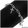 Stainless Steel Bracelet Cross 4x12mm with Oval Hoop Chain and Zircon 