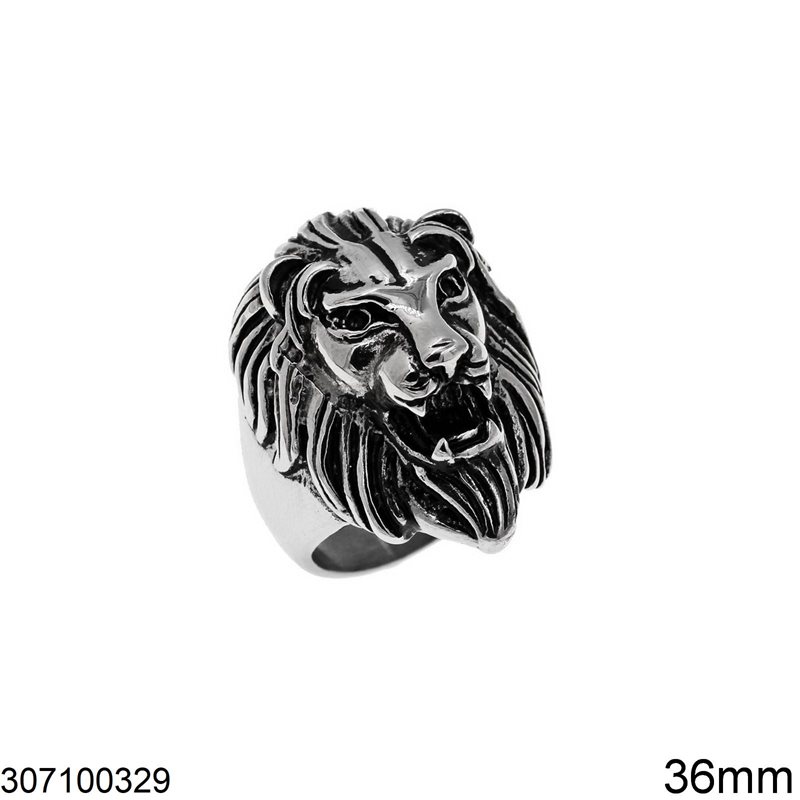 Stainless Steel Ring with Lion's Head 36mm