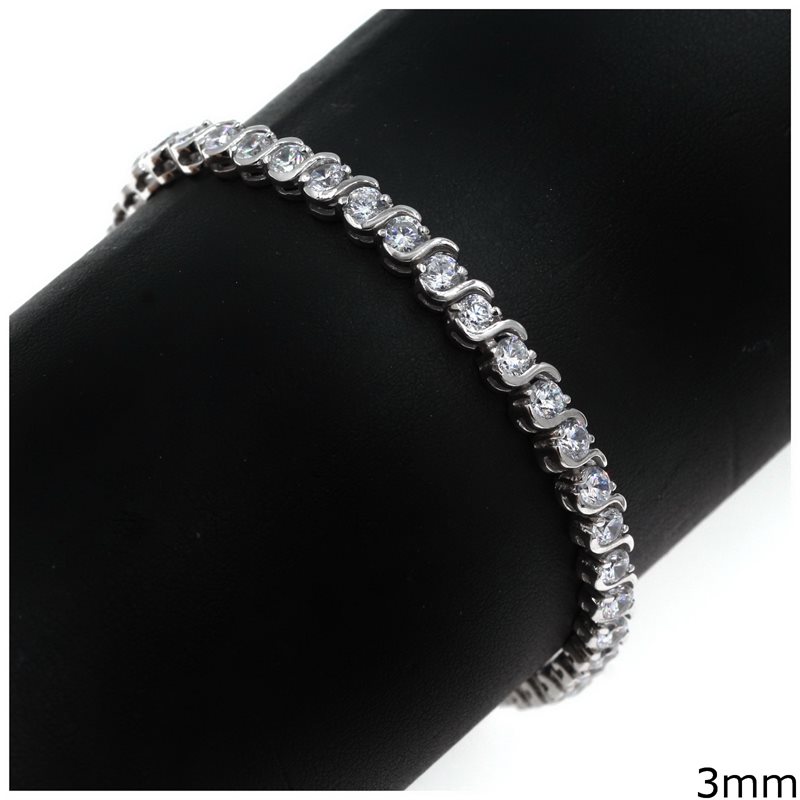 Silver 925 Tennis Bracelet "S" with Zircon 3mm