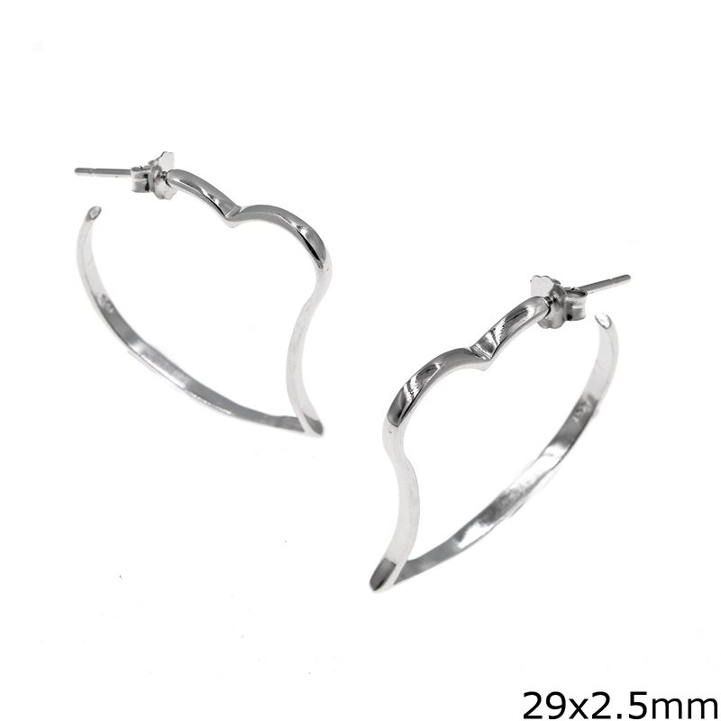 Silver 925 Hoop Earrings Heart 29x2.5mm