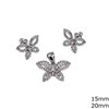 Silver 925 Set of  Pendant Butterfly 20mm and Earrings Butterfly 15mm with Zircon 