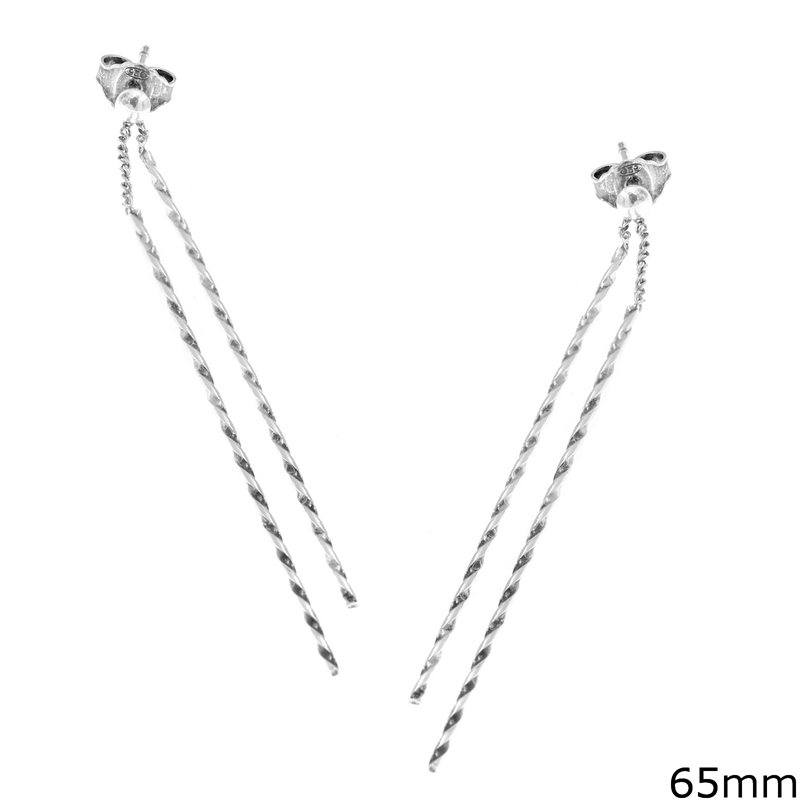 Silver 925 Earrings with Twisted Chain 65mm